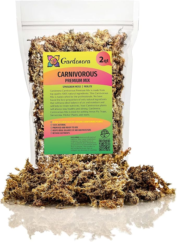 Sphagnum Moss Potting Mix for Carnivorous Plants, Moss and Perlite Blend for Potting Venus Fly Traps, Sarracenia, Pitcher Plants - 75% Sphagnum Moss + 25% Perlite - Made in USA - 2 Quart