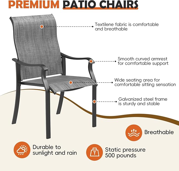 UDPATIO Outdoor Dining Chairs Set of 4, High Back Wide Seat Patio Furniture Chairs with All Weather Breathable Textilene, for Lawn Garden Backyard, Dark Grey