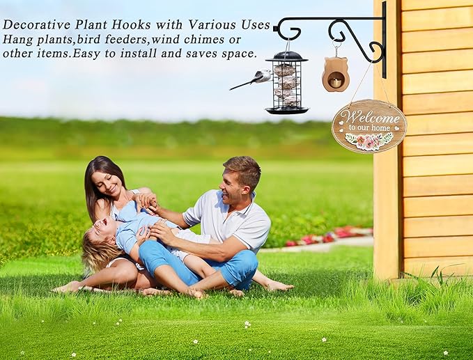 Plant Hanger Hook 4 Pack Hanging Basket Hooks,12in Metal Plant Wall Hanger,Plant Bracket Hook for Hanging Flower Baskets,Outdoor & Indoor Plant Hook Black