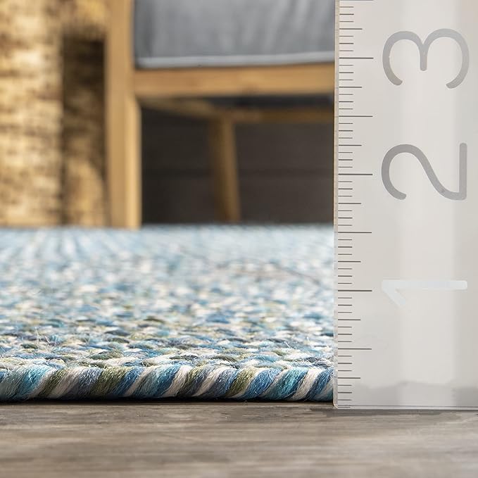 nuLOOM 3' x 5' Solid Hand Braided Indoor/Outdoor Area Rug, Pet-Friendly, High Traffic, Weather Resistant, for Patio, Balcony, Bedroom, Living Room, Dining Room, Wynn Aqua