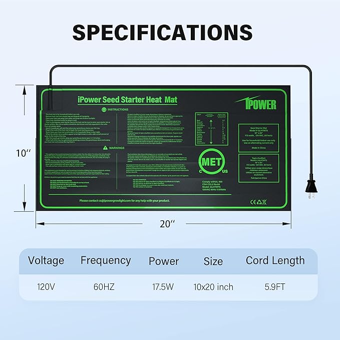iPower GLHTMTSX2-A 2-Pack 10" x 20.5" Durable Waterproof Seedling Heat Mat Warm Hydroponic Plant Germination Starting Pad, Green
