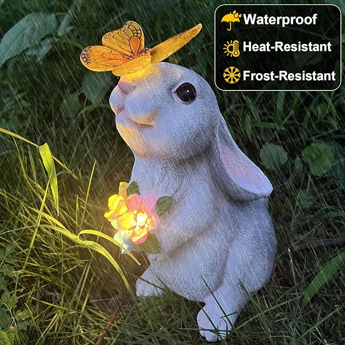 YODY Solar Garden Statues Outdoor Decor- Yard Decorations for Patio, Balcony, Backyard, Lawn Ornaments - Rabbit Figurines with LED Light- Unique Birthday House Warming Gifts for Women, Mom, Grandma