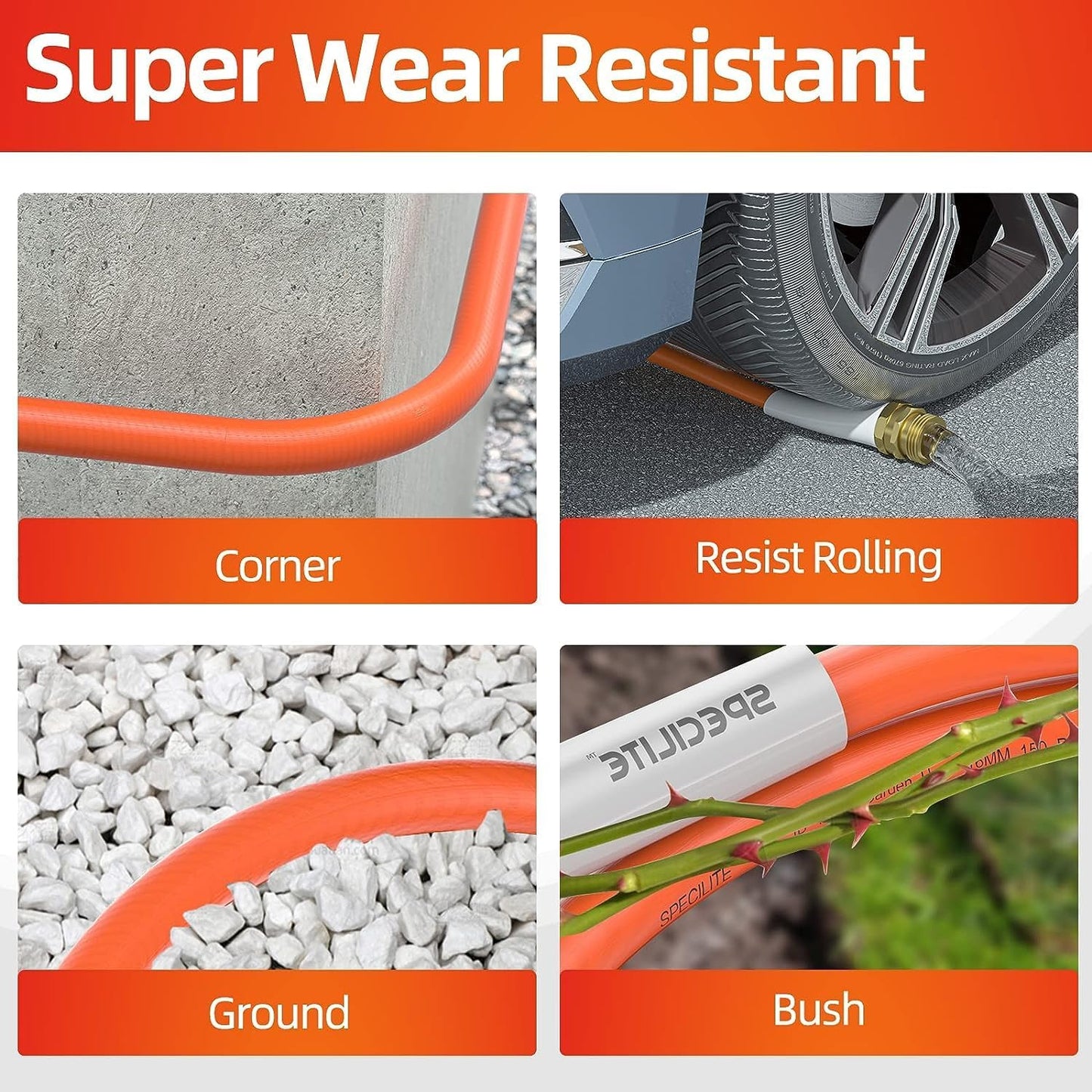 Garden Water Hose 150 ft x 5/8 in Heavy Duty, Flexible and Lightweight, Burst 600 psi, Kink-less Hybrid Rubber Pipe for Backyard, 3/4'' Brass Fittings, Orange