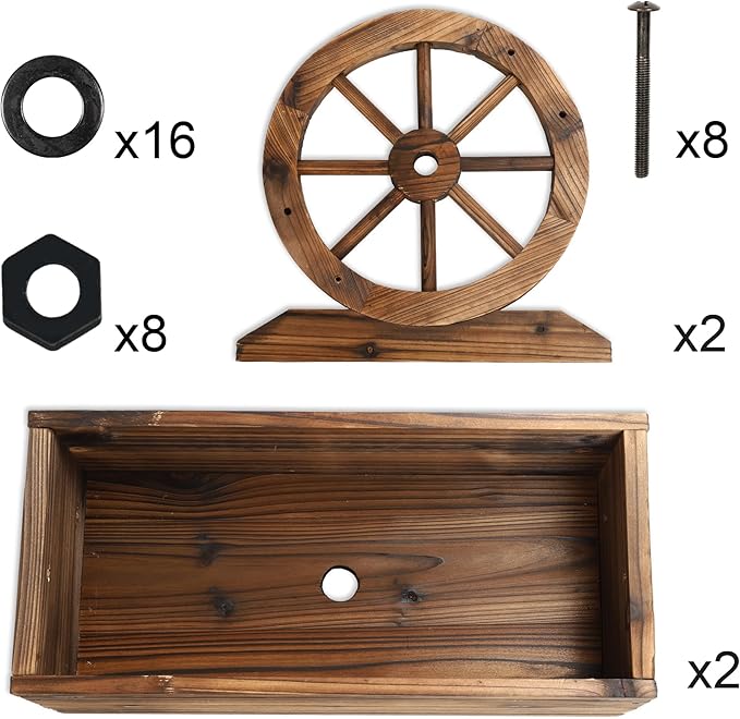 Wooden Wagon Planter Box, Garden Planter with Wheels,Decorative Planter for Flowers Herbs Vegetables for Indoor & Outdoor Décor, Flower Cart for Patio Garden Balcony