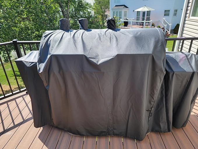 Grill Cover for Char-Griller 3-Burner Dual Fuel Expandable Propane Gas and Charcoal Outdoor Polyester Grill and Smoker Cover, Heavy Duty Waterproof UV Resistant Cover, Outdoor BBQ Accessories