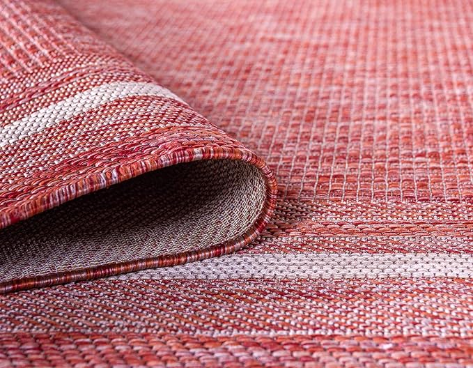 Unique Loom Outdoor Border Collection Area Rug - Soft Border (7' 1" x 10' Rectangle, Rust Red/ Ivory)