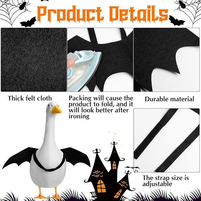 Halloween Goose Outfit Lawn Porch Goose Outfit Spider Bat Costume Plastic Goose Clothing for 23" Goose Halloween Outdoor Patio Yard Lawn Art Decoration(Bat)