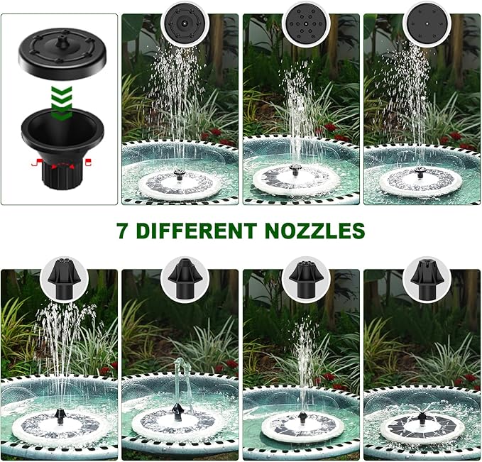 Solar Water Fountain with LED Lights Matte Panel, Built-in 4000 mAH Battery Large Bird Bath Fountains Solar Power with 4 Fixed Rods, Solar Fountain Pump for Pond, Outdoor,Garden,Pool-Multicolor
