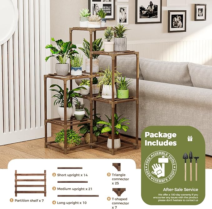 Bamworld Plant Stand Indoor Plant Shelf Outdoor Corner Wood Plant Table 7 Pots Flower Stands for Living Room Plant Rack Indoor Multiple Plants for Patio Balcony Garden Decor