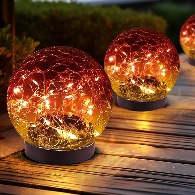 Solar Globe Lights Outdoor Waterproof-Solar Balls Garden-Cracked Glass Ball Solar Lights Outdoor-Solar Orbs Outside-Outdoor Decorations Patio & Yard Lawn Backyard Decor (GUO-XBQ-6-6-6)