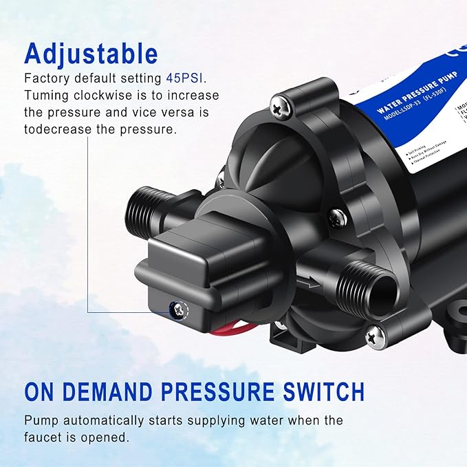 12 volt RV Water Pump Water Pressure Booster Pump for Garden Hose Self Priming Water Pump 50psi 4gpm On Demand Water Pump for Kitchen Bathroom, Garden, Marine, Boats and Irrgration