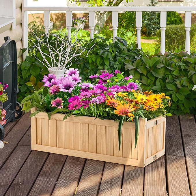 GRAFFY Raised Garden Bed, Folding Wood Planter Box w/Removable Bottom & Drainage, Elevated Planter for Flower Herb Vegetable Fruit, Plant Container for Grass Lawn Patio Backyard (27.5"D x 12"W x 10"H)