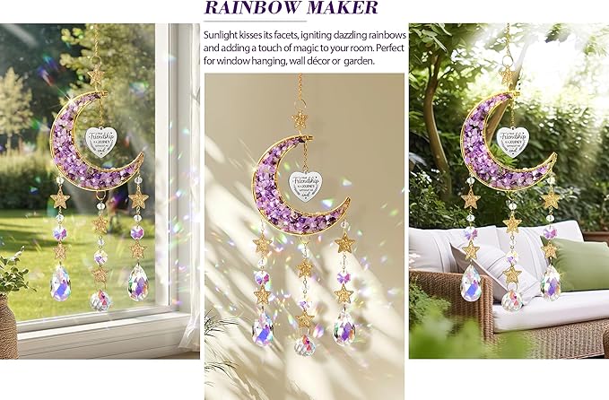 Best Friend Birthday Gifts for Women Unique, for Friends Female, Long Distance Friendship Gifts for Women BFF Bestie Sister Gifts, Moon Crystal Suncatcher for Window Hanging Decor