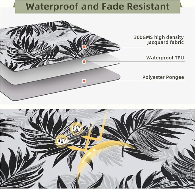 Favoyard Outdoor Seat Cushion 22 x 22 x 3 in Waterproof Pattern Fade Resistant Cover Removable Patio Furniture Cushions Deep Seat & Back Cushion Set with Adjustable Straps for Patio Chair Sofa Couch
