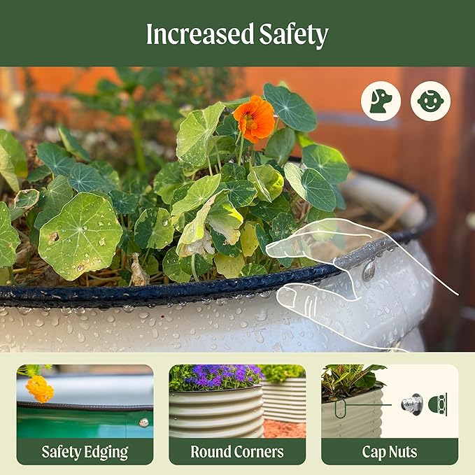 Vego garden 32" Extra Tall Raised Garden Bed Kits, 6 in 1 Modular Raised Planter Box for Vegetables Flowers Fruits Oval Metal Raised Garden, Sunlit Oak