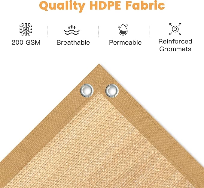 VICLLAX Shade Fabric Sun Shade Cloth with Every 2 FT Grommets for Patio Garden Pergola Cover Canopy 4x6 FT, Wheat
