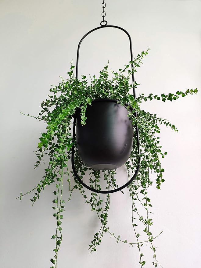 Boho Black Metal Plant Hanger,Metal Wall and Ceiling Hanging Planter, Modern Planter, Mid Century Flower Pot Plant Holder, Minimalist Planter for Indoor Outdoor Home Decor