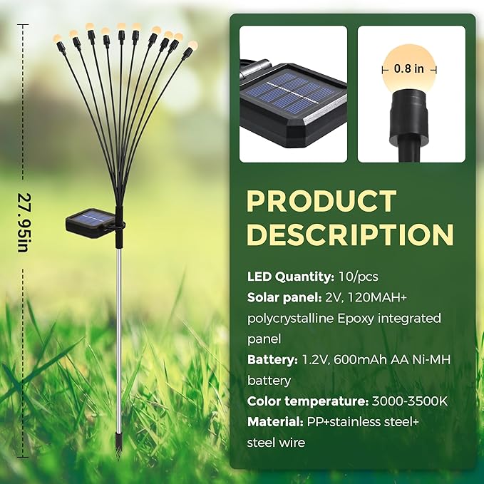 Solar Garden Lights, 60 LED Firefly Garden Lights Solar Outdoor, Solar Lights for Outside Sway by Wind,Solar Lights Outdoor Waterproof for Christmas Yard Patio Pathway Decoration (6 Pack)