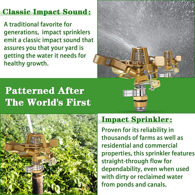Ferraycle 16 Pieces 1/2 Inch Brass Impact Sprinkler Head with Nozzles Heavy Duty Adjustable 0-360 Degrees Impulse Sprinkler Head Lawn Watering for Yard Irrigation