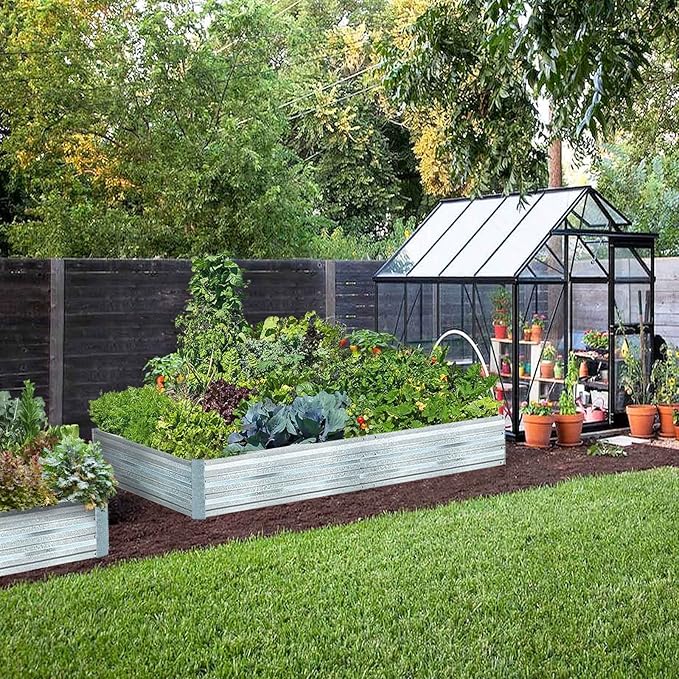 Galvanized Raised Garden Beds for Vegetables Large Metal Planter Box Steel Kit Flower Herb (8 x 4 x 1 ft * 2 Pack, Galvanized)