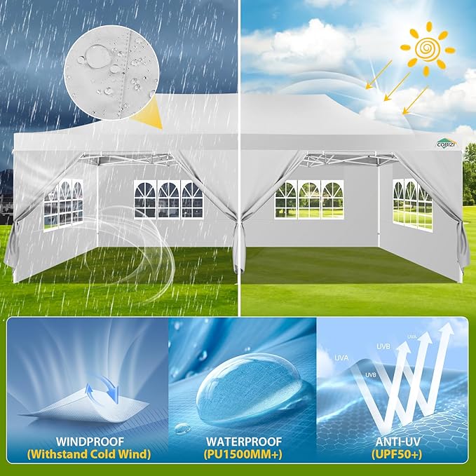 COBIZI 13x26 Pop Up Tent 13x26 Canopy with Sidewalls Heavy Duty Canopy Party Tent for Parties, Outdoor Wedding Large Event Tent Wind Waterproof UPF 50+ Ez Up in Garden Lawn with Roller Bag, White