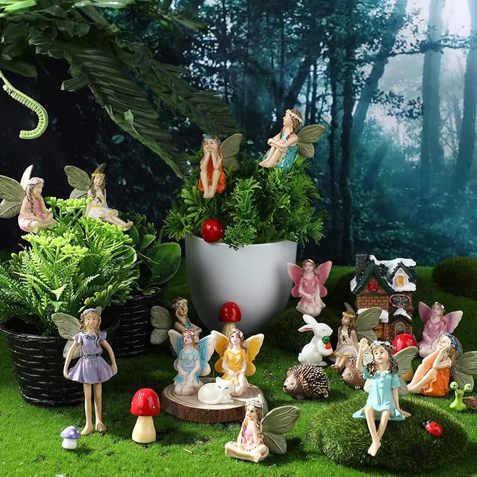 Roowest 16 Pcs Garden Accessories Miniatures Fairies Kit Resin Hedgehogs Cute Tiny Mushroom Miniature Figurines Mini Garden Lawn Yard Micro Landscape Ornaments for Home Decorations Outside
