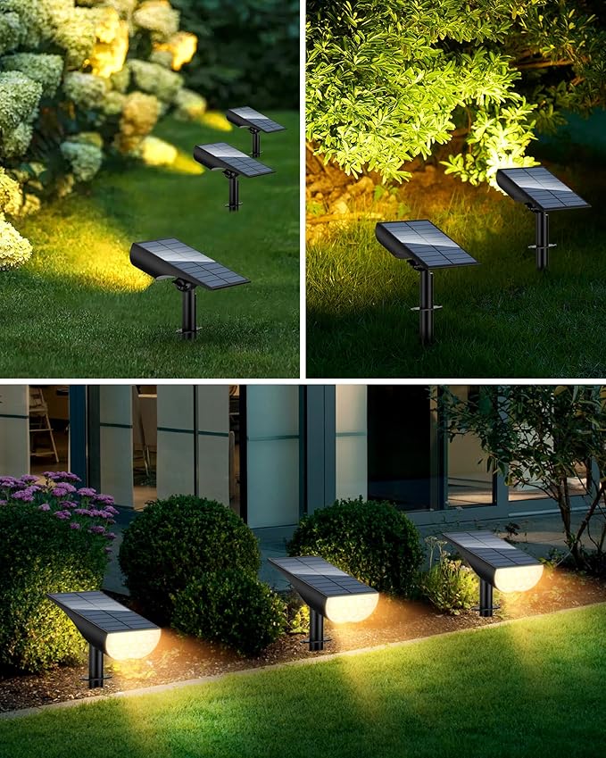 BAXIA TECHNOLOGY Solar Spot Lights Outdoor IP65 Waterproof, 3 Lighting Modes Landscape Lighting for Outside, Dusk to Dawn Solar Pathway Lights for Yard Garden Driveway, Warm White, 1 Pack