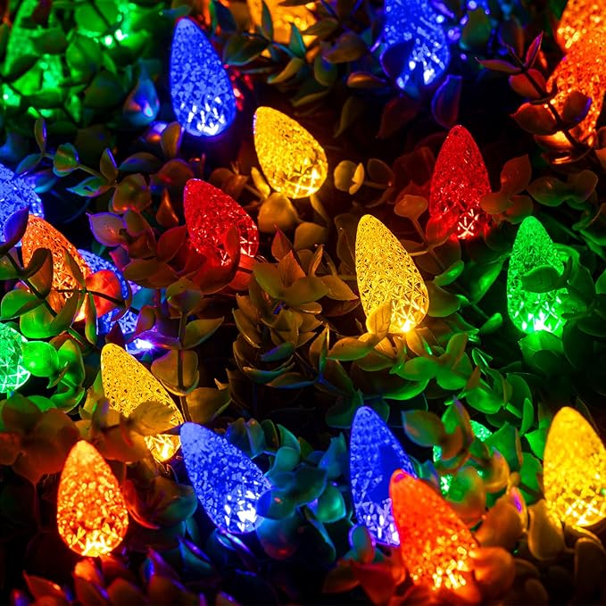 C6 LED Christmas String Lights - 2 Pack 20ft 60LED Battery Operated Strawberry String Lights with Timer and 8 Light Modes for Christmas Trees, Wreaths, Indoor Outdoor Xmas Decor, Multicolor