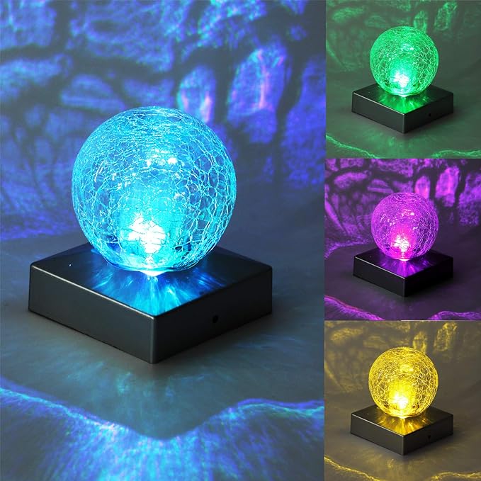 Solar Fence Post Cap Light, 4x4, Color Changing, Waterproof, Outdoor, Wooden or Vinyl Post, Garden Lights, Solar Powered, Crackle Glass Design