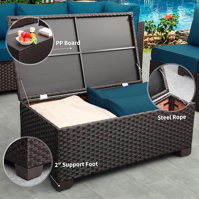 Rattaner Outdoor Storage Table Wicker Patio Coffee Table All-Weather Wicker Side Table with Waterproof Cover, Brown