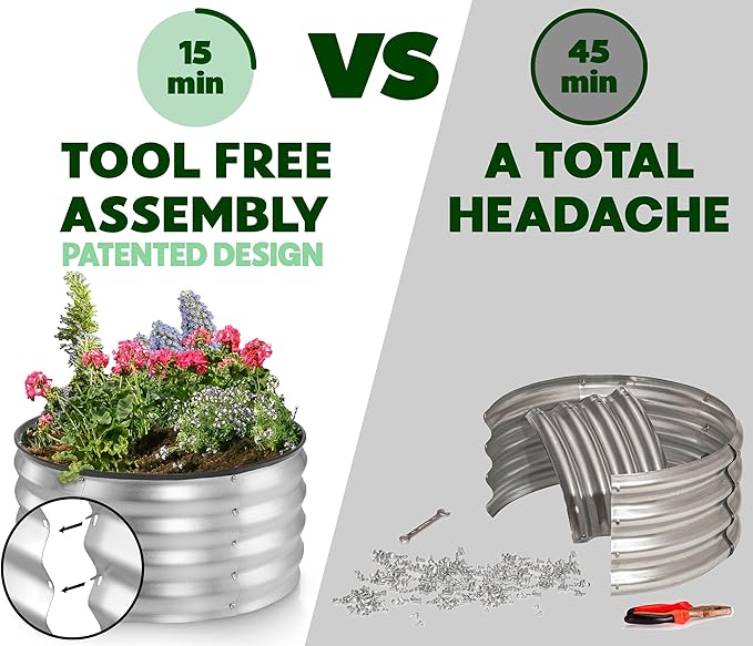 Galvanized Raised Garden Beds Outdoor // 2×2×1 ft (2-Pack) Planter Raised Beds for Gardening, Vegetables, Flowers // Large Metal Garden Box (Silver) // Patented Tool-Free Design