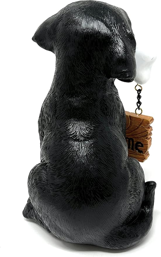 Nature's Mark Black Labrador Retriever Dog Puppy Statue with Welcome Sign Resin Garden Statue Decor 6.7" H