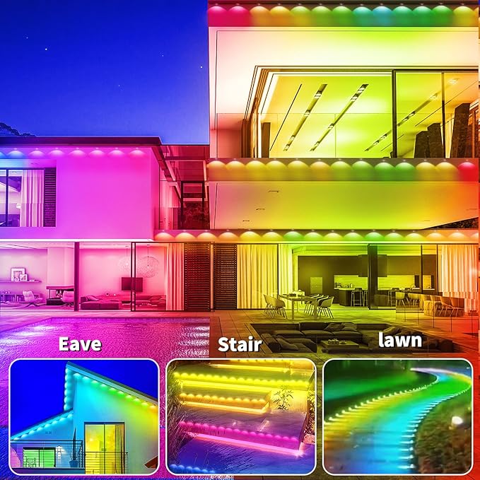 500ft Permanent Outdoor Light,RGB Eave Lights Music Sync IP67 Waterproof Outdoor Eave Lights Lighting, can be Used for Garden,House,Party,Holiday Decoration（2 Rolls of 250ft）