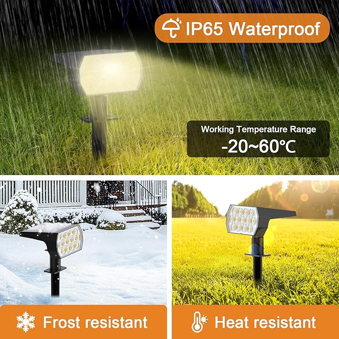 WELALO Solar Spot Lights Outdoor, [6 Pack/52 LED/3 Modes] 2-in-1 Solar Landscape Spotlights, Solar Powered Security Lights, Waterproof Wall Lights for Walkway Yard Garden Driveway(Warm White)
