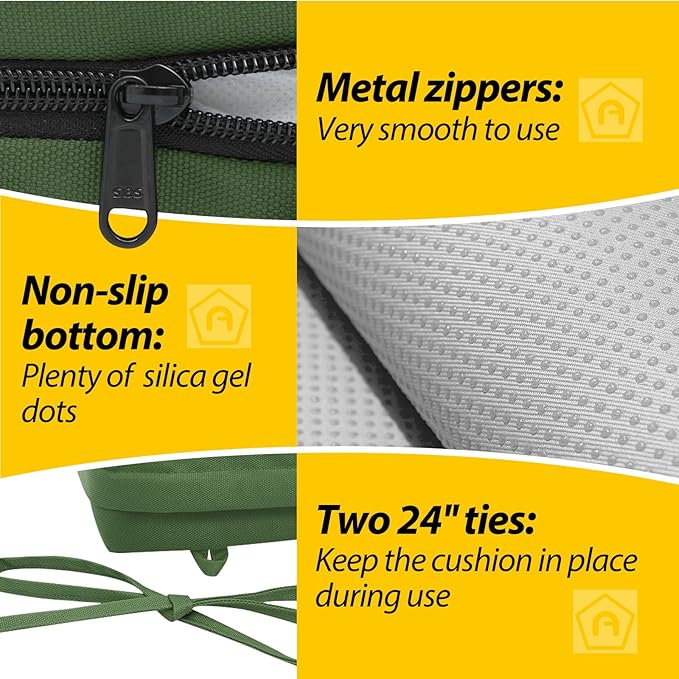 AAAAAcessories Outdoor Seat Cushions for Chairs, Waterproof, Fade-Resistant Patio Furniture Replacement Cushions, 20" x 20" x 3", Set of 2, Dark Moss Green