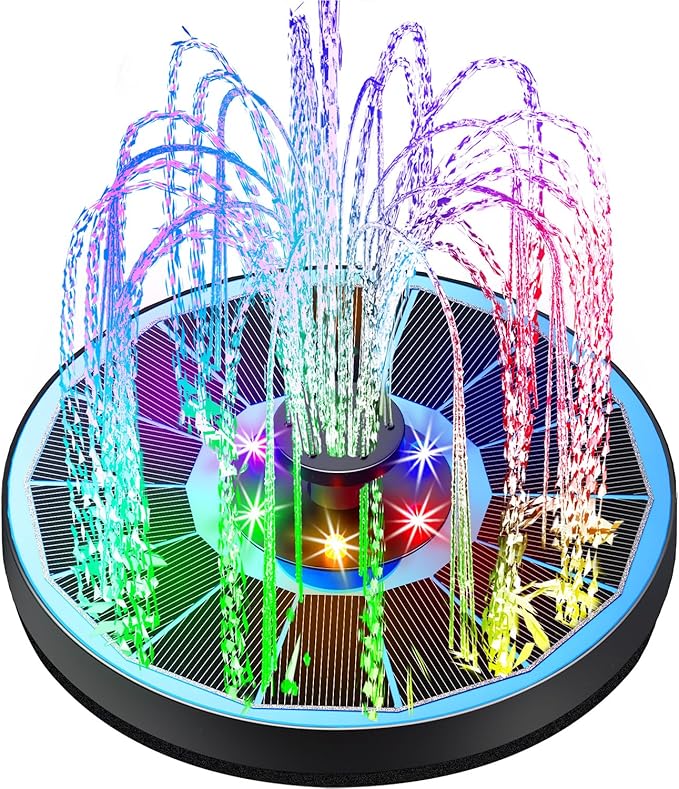 Solar Fountain Glass Panel with 2200 mah Battery, 3.5W Floating Solar Water Fountain with 4 Fixed Rods, Solar Fountain Pump for Bird Bath, Garden, Pond, Pool, Outdoor-Colorful Lights