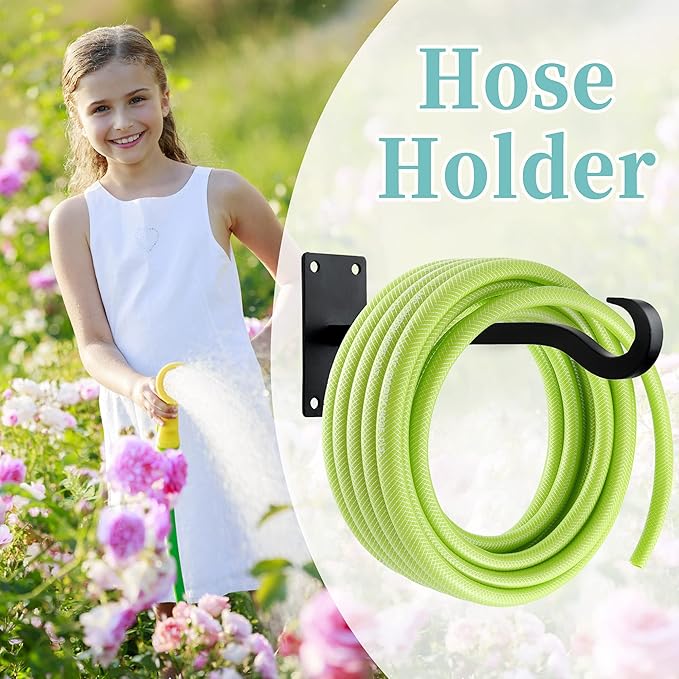 Qiang Ni Bird Feeder Hanger: 8-Inch Wall-Mounted Plant Bracket Outdoor - 2 Pieces Black Plant Hooks for Hanging Flower Baskets