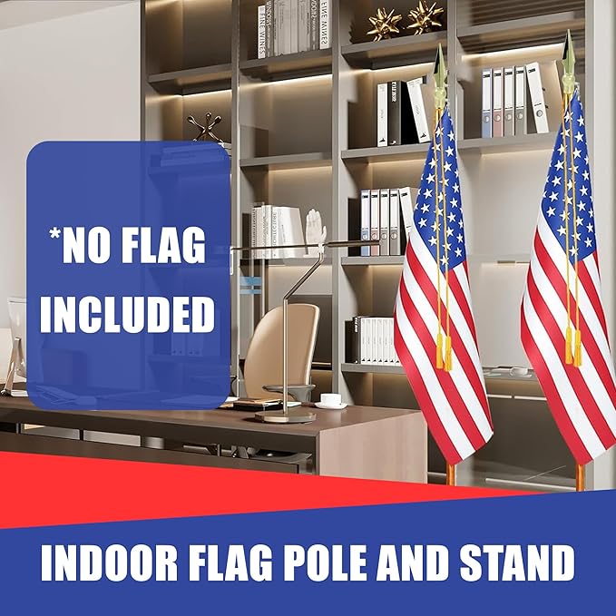 Super Tough Indoor Flag Pole kit 9ft - Metal Spear - Gold Texture Base - Aluminum Flagpole with Brass Finish - Heavy Duty Inside House Flagstaff - Interior Shaft and Stand - No Ensign Included