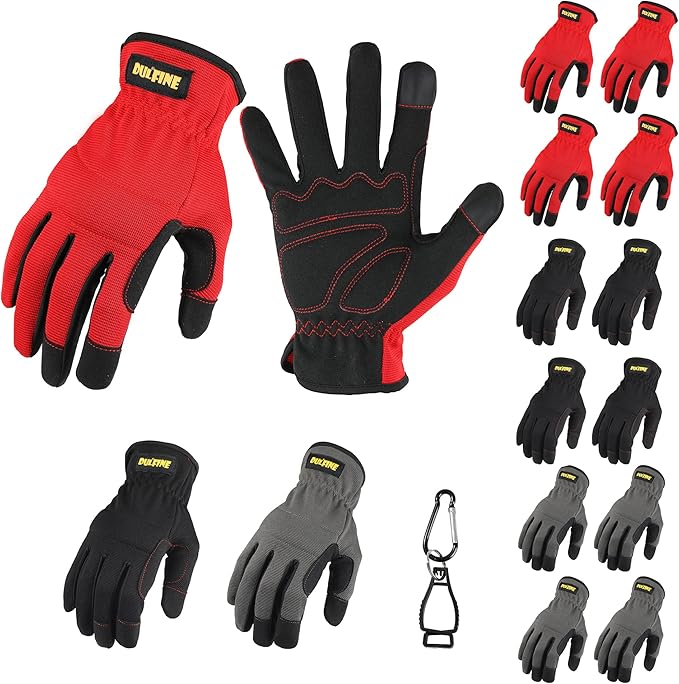DULFINE High Performance Work Gloves For Men(12 Pairs Pack), High Dexterity Touch Screen For Multipurpose,Excellent Grip (Extra Large)