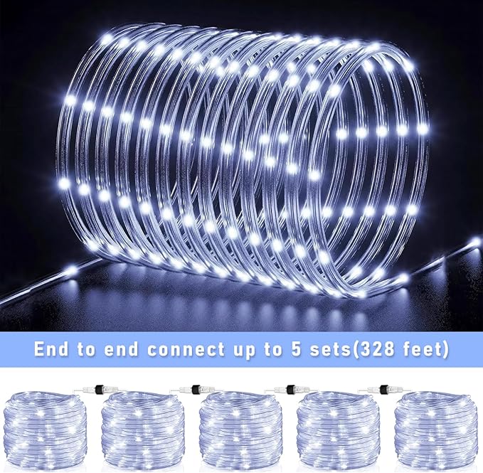 Rope Lights for Outside, 66FT 200 LED Christmas String Lights with Waterproof 8 Modes, Flexible and Connectable Plug in Fairy Light for Outdoor Indoor Patio Pool Garden Party Holiday Decor, White
