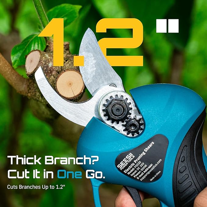 Seesii 2-in-1 Electric Pruning Shears with Pole, 15Ft Reach, 1.2" Cutting Diameter, 21V 4000mAh Battery, Cordless Pruner with Brushless Motor for Orchard, Flower, Branch, Tree Trimming
