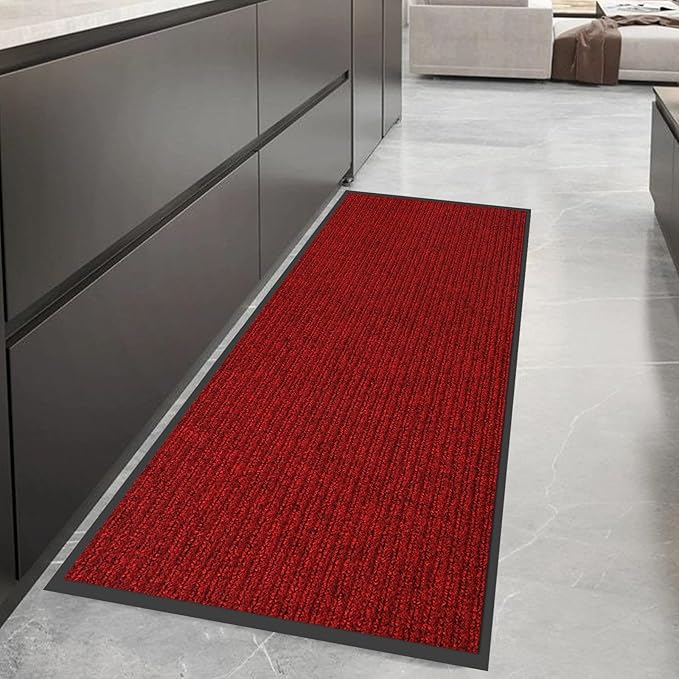 fani Heavy Duty Large Outdoor Indoor Entrance Black Doormat Waterproof Low Profile Entrance Rug Front Door Mat Patio Anti-Skid Rubber Back, 23x72 inch (Red)