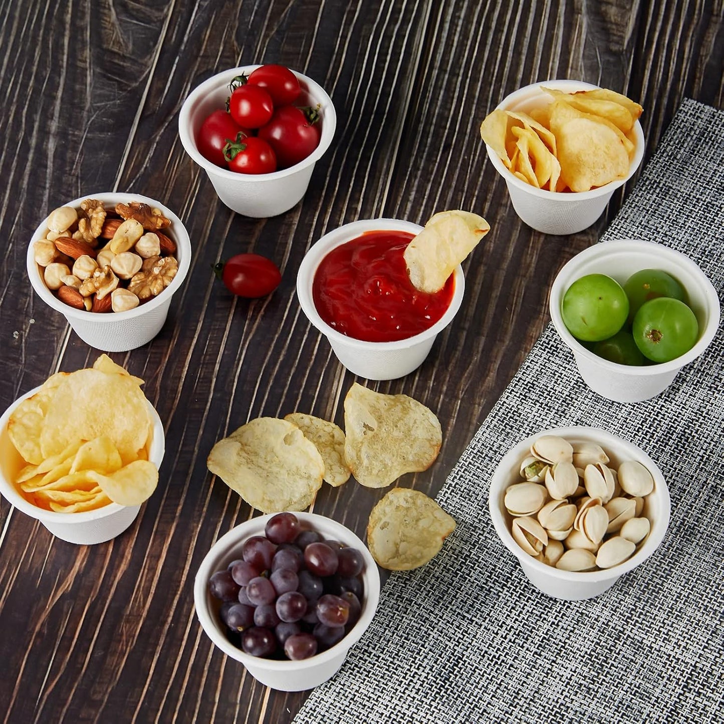 Vplus 300 Pack 4 OZ Disposable Souffle Cups, 100% Compostable Portion Cups, Made From Bagasse Fibe, Perfect For Dips, Food Sample, Jams, Honey, Sauces, Nuts
