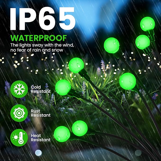 Solar Garden Lights,Halloween Lights Outdoor 60 LED Firefly Halloween Garden Lights Outdoor,Solar Lights for Outside,Solar Lights Outdoor Waterproof for Halloween,Christmas,Yard,Patio(Green)