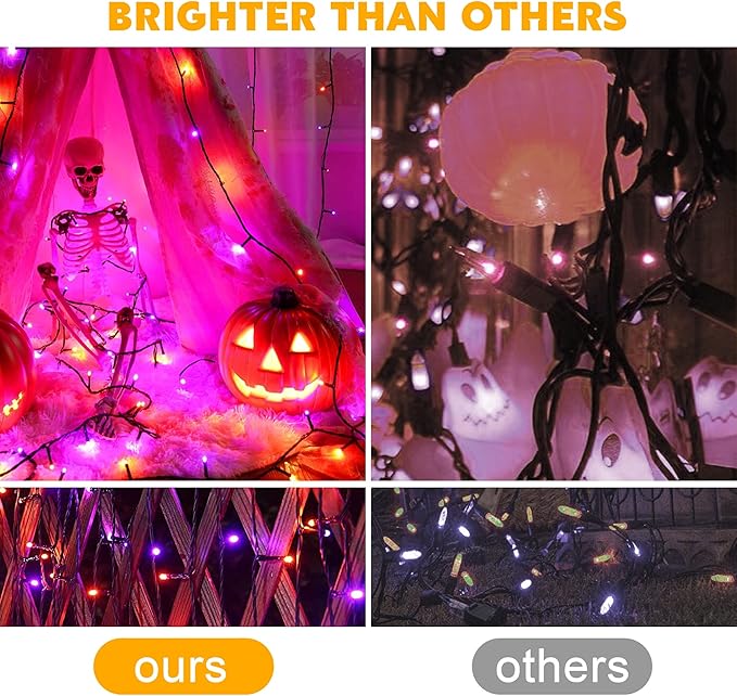 weillsnow 164FT 500 LED Halloween Lights, 8 Modes Waterproof Plug in String Lights for Halloween Indoor Outdoor Yard Party Wedding Garden Home Decorations (Purple & Orange)