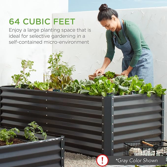 Best Choice Products 8x4x2ft Outdoor Metal Raised Garden Bed, Deep Root Planter Box for Vegetables, Flowers, Herbs, and Succulents w/ 478 Gallon Capacity - White