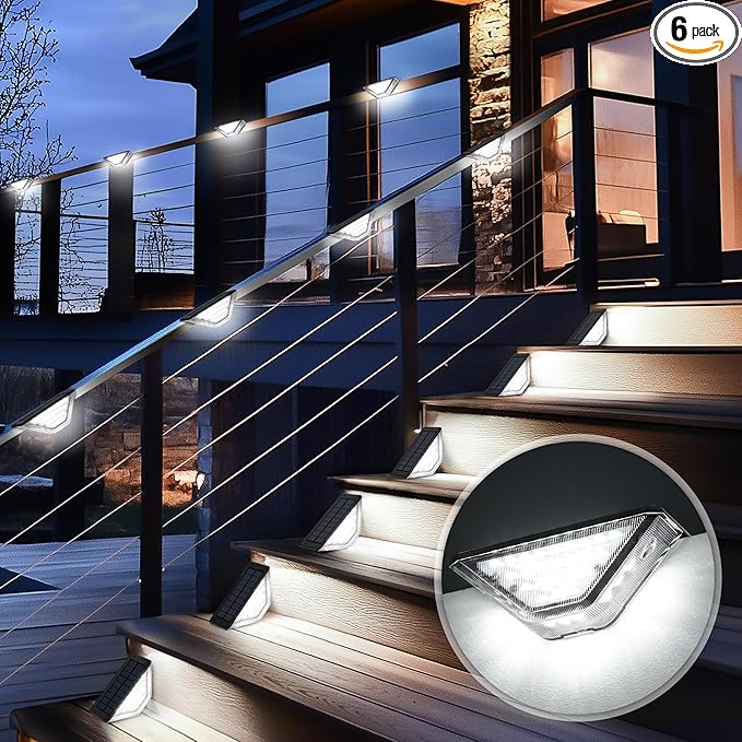 SOLPEX Solar Step Lights Outdoor,Solar Stair Light for Outside,Two-Sided Deck Lights with 33 LEDs,Waterproof IP65 for Garden,Fence,Deck,Steps,Stair,Porch（6 Pack,Cold White）