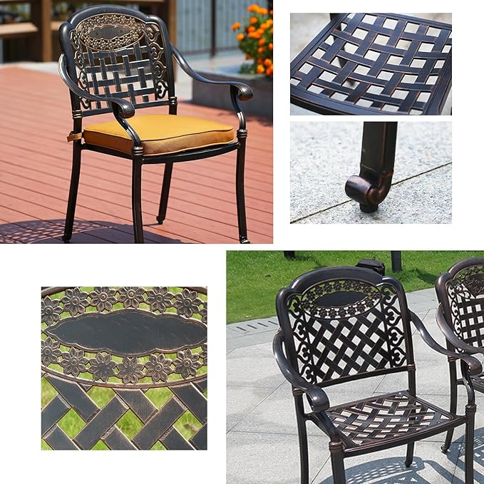 Outdoor Dining Chair Cast Aluminum Patio Chairs Set of 2 All-Weather Patio Dining Chair with Adjustable Feet for Backyard Garden (Positive Lattice Landscape Chair)