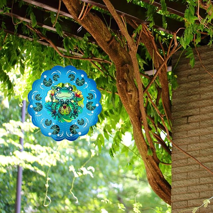 Frog Wind Spinners 3D Hanging Wind Spinner Frog Ornament Gifts for Women Mom Grandma,12inch Metal Wind Kinetic Sculpture for Outdoor&Indoor Decor, Yard Art, Garden Decoration