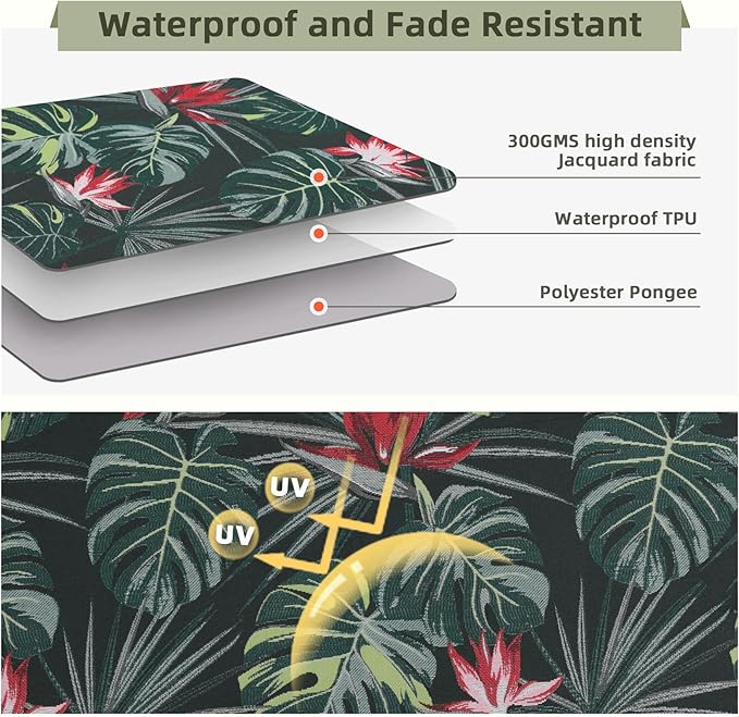 Favoyard Outdoor Seat Cushion 24 x 24 x 4 in Waterproof Pattern Fade Resistant Cover Removable Patio Furniture Cushions Deep Seat & Back Cushion Set with Adjustable Straps for Patio Chair Sofa Couch